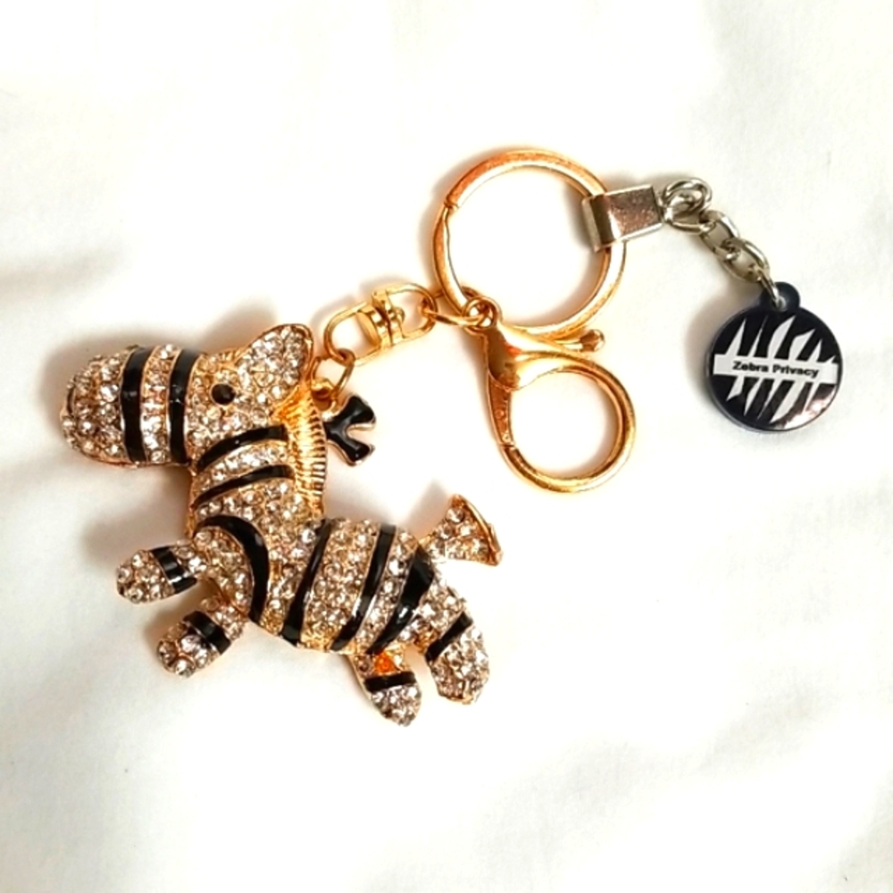 Zebra keychain Gold Color w/Clear Rhinestone/Crystals